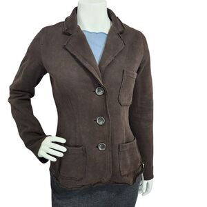 GAP Chocolate Brown Raw Edge Knit Blazer 3-Button Fitted Fleece Jacket